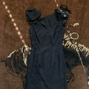 Black Lace Dress w/ Flutter Cap Sleeve